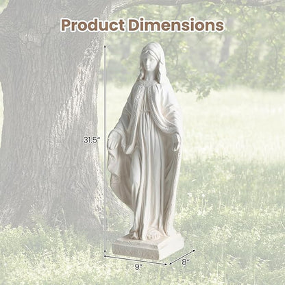 Giantex Virgin Mary Garden Statue 31.5", Blessed Mother Outdoor Religious Statue, Weather-Resistant MgO Catholic Sculptures Yard Decor for Lawn, Patio, Prayer Garden & Memorial, Distressed Ivory