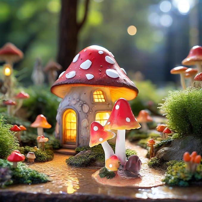 MUAMAX Miniature Mushrooms Snail Fairy Garden Mushroom Fairy Garden Accessories Small Mushroom Figurine Bonsai Craft Decro Micro Landscape Ornaments