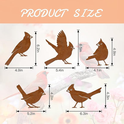 Bnesi 5PCS Metal Cardinal Garden Decor Set Yard Art Bird Decor for Garden Decor Outdoor Ornaments as Fence Decorations Outdoor Ideal for Spring Yard Decor and Farmhouse Statues (Cardinal Bird)