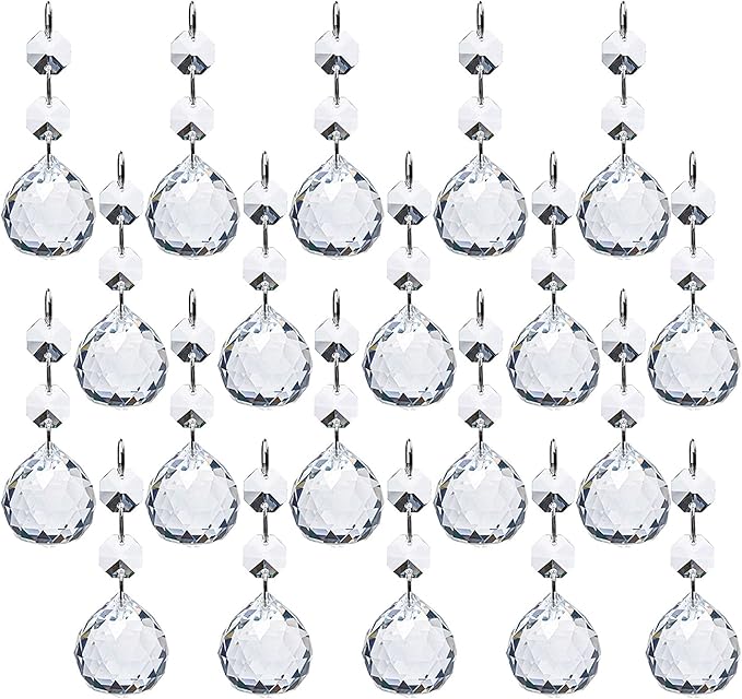 Yesland 20 Pcs Crystal Glass Ball, 30mm Pendants Balls & Chandelier Prisms, Clear Faceted Hanging Crystals for Wedding Home and DIY Craft Jewelry Decoration