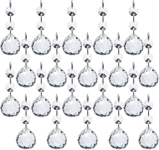 Yesland 20 Pcs Crystal Glass Ball, 30mm Pendants Balls & Chandelier Prisms, Clear Faceted Hanging Crystals for Wedding Home and DIY Craft Jewelry Decoration