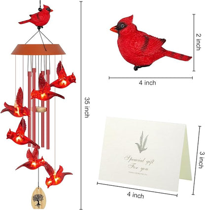 Solar Wind Chimes for Outside, Memorial Cardinal Wind Chimes, 35" LED Windchimes Outdoors Christmas Birthday Cardinal Gifts for Women Mom Grandma Home Garden Decor