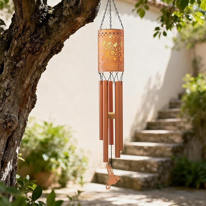 Solar Hummingbird Wind Chimes for Outside Garden Wind Chime with Metal Silhouette, Decor for Patio, Yard, Balcony, for Women Men Festivals/Birthday/Christmas