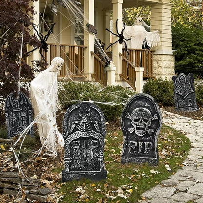 WODMAZ Halloween Foam RIP Graveyard Tombstones (5 Pack), Headstone Yard Decorations with 10 Metal Stakes, Halloween Tombstone Decorations for Lawn Yard Garden Outdoor Indoor Decor