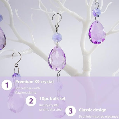 H&D HYALINE & DORA 3Inch Crystal Suncatcher Bauhinia Prisms Pendants 10Pcs Chandelier Crystals Replacement Hanging Sun Catcher Beads for DIY Arts Crafts Decor (Purple)