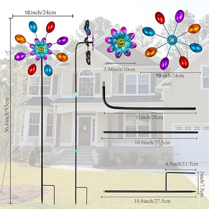 DREAMYSOUL Wind Spinners Outdoor, 10" Dia Colorful Metal Pinwheels for Yard and Garden, Kinetic Wind Sculptures & Spinner Outside (Red Flowers)