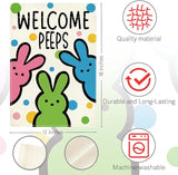 Welcome Peeps Easter Garden Flag Cute Bunny Easter Dot Garden Flag Decor Spring Double Sided House Flag for Outside Yard Decorations 12×18 Inch