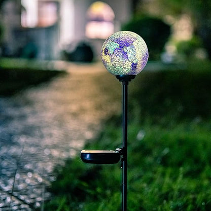 Afirst Solar Lights Outdoor Decorative Mosaic Gazing Ball Garden Stakes Decorative Lights Waterproof Glass Ball LED Pathway Stake Light for Pathway Yard Lawn Decoration Blue