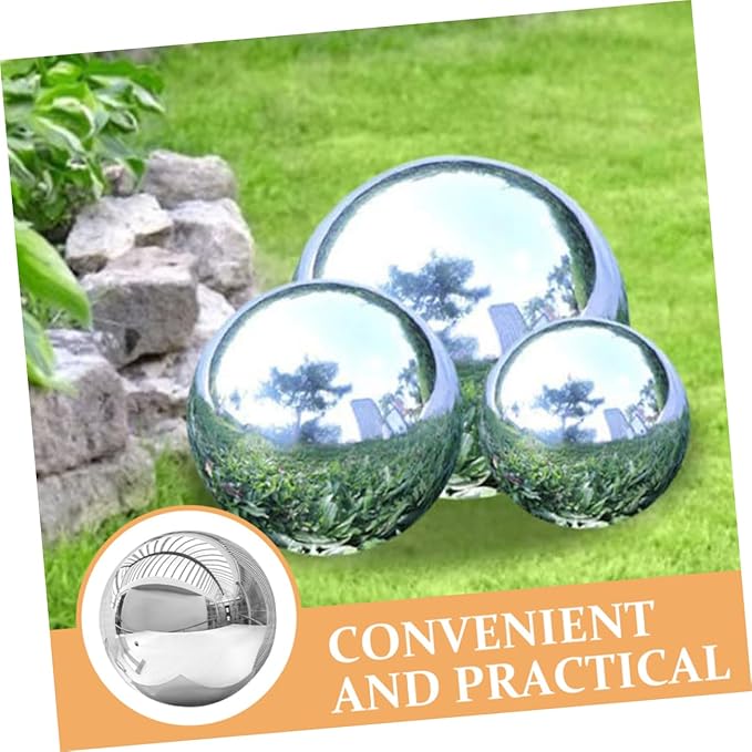 8-Inch Gazing Ball Mirror Polished Stainless Steel Garden Sphere, 304 Grade Reflective Globe for Outdoor Yard Decor, Weather Resistant Hollow Floating Ball for Patio Pond Landscape, Silver
