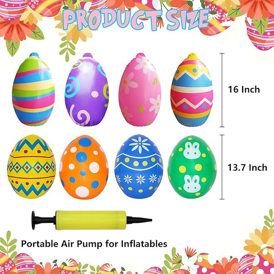 Inflatable Easter Eggs Blow Ups Decorations Outdoor Set of 8 PVC Colorful Giant Eggs Easter Inflatables Outdoor Yard Decorations Hanging Ornaments for Party Garden Lawn Decor
