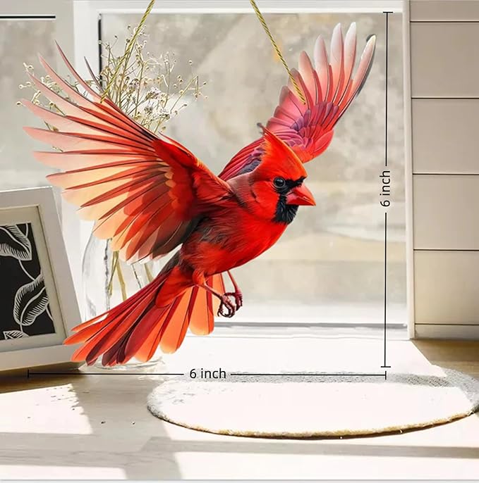 Cardinal Suncatcher Red Bird Decro Window Hanging - Acrylic Cardinal Ornaments Christmas Decorations, Cardinals Gifts for Women, Bird Lovers Indoor Outdoor Home Garden Christmas Tree Decorations