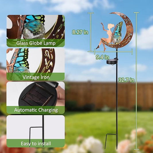 Solar Watering Can Lights with Fairy & Flowers, Outdoor Garden Decor with Cascading String Lights, Waterproof Solar Powered Hanging Light for Patio Yard Pathway, Gift for Mom Lovers Gardeners (Fairy)