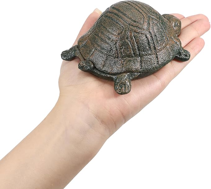 JUXYES Turtle Cast Iron Key Hider Outside Spare Door Key Box Outdoor Small Garden Statues Ornament, Turtle Indoor Decoration Jewelry Trinkets Box for Key, Ear Studs, Ring, Paper Clip