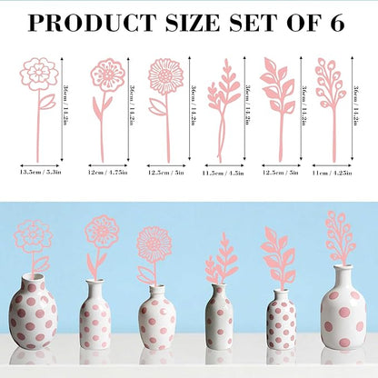 Pink Metal Flowers Set of 6, Decorative Garden Outdoor Plant Stakes for Yard Art, Metal Garden Art Flower Bed Decor, Pink Flower Yard Sculptures for Pots Vase Garden Lawn and Patio