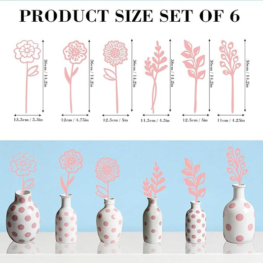 Pink Metal Flowers Set of 6, Decorative Garden Outdoor Plant Stakes for Yard Art, Metal Garden Art Flower Bed Decor, Pink Flower Yard Sculptures for Pots Vase Garden Lawn and Patio