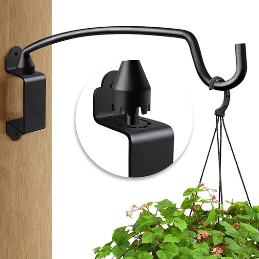 Plant Hooks for Wall, Outdoor Plant Hanging Bracket Wall Mount Plant Hanger Decorative Swivel Hooks with Ajustable Angles for Bird Feeder, Wind Chimes Metal Black 12.2 Inches
