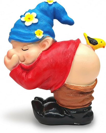 Spring Garden Gnome Statues - Funny Gnome Pants Down Outdoor Resin with Bird Sculptures Decor for Indoor Home Table Patio Lawn Yard Porch Balcony, Housewarming Birthday Mother's Dya Gift