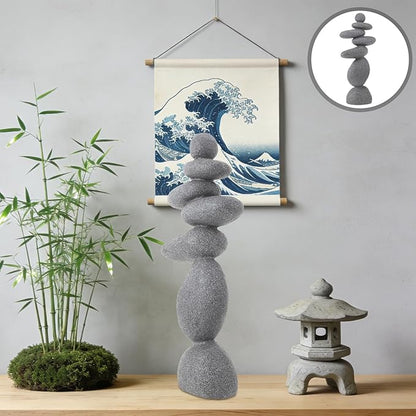 DECHOUS Large Stacked Rocks Sculpture, 16.5 Inch Tall, Resin Rock Cairn Stone Stacked Zen Garden Balanced Stone Statue for Indoor Outdoor Patio Home Meditation Decor