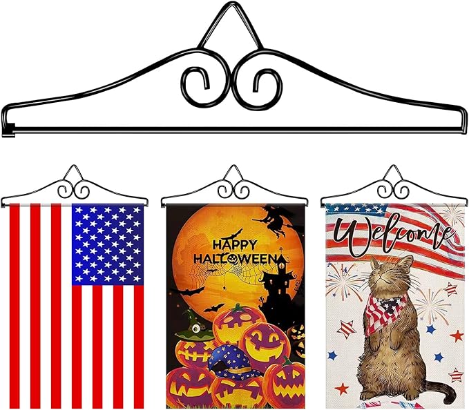 Wrought Iron Garden Flag Holder - Easy to Assemble Banner Hanger with Rust Resistant Coating - Ideal for Small Flags and Quilts, Great Yard or Wall Decor