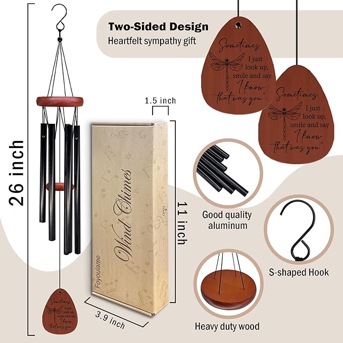 Dragonfly Decor Memorial Wind Chimes, Memorial Gifts Wind Chimes, Dragonfly Gifts for Women WindChimes for Outside, Sometimes Remembrance Sympathy Gift for Loss of Loved One, 26" Inches
