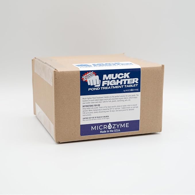 Muck Fighter Pond Treatment Tablets | Lasts 30 Days | Natural Pond Bacteria & Sludge Decomposing Enzymes | Water Clearing Odor Eliminating Microbes (18-Pack)