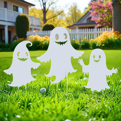 WACLSTDAY Halloween Decorations Ghost Metal Garden Stakes Decor for Outside Gifts for Women/Men,White Silhouette Statues Outdoor for Yard Art, Lawn, Backyard, Pathway, Patio Decorative Easter