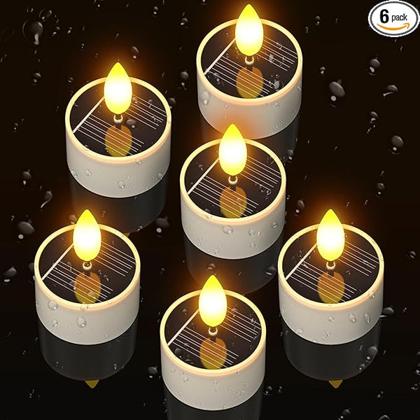 Yme Solar Tea Lights Outdoor Waterproof, 6 Pack Small Rechargeable Flameless LED Flickering Solar Candles with Dusk to Dawn Sensor, Votive Lights for Lanterns Garden Patio Hanging Wedding Party Decor