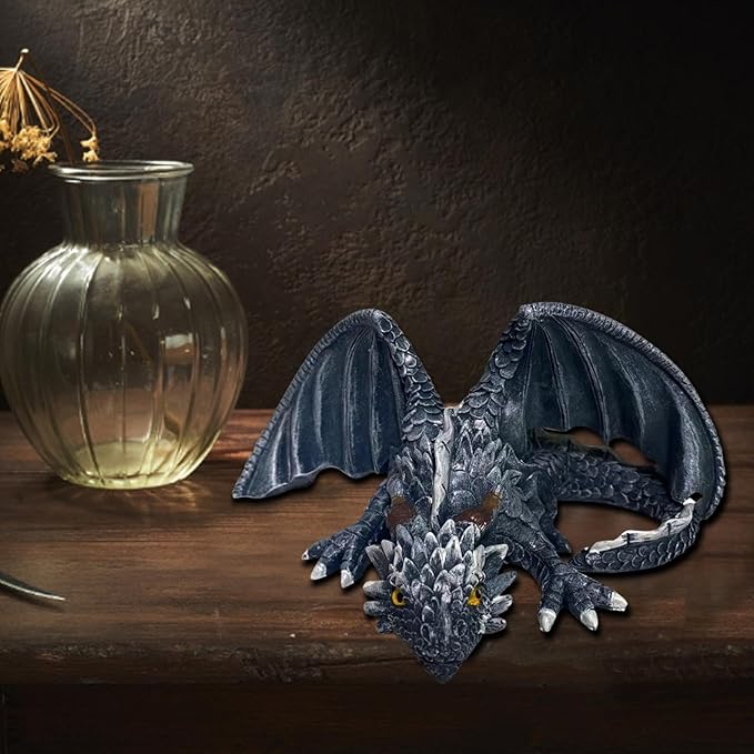 Resin Garden Dragon Statue Squatting Guard Dragon Figurine Dragon Decorations for Outside Lawn Patio Yard Ornament Gothic Garden Decor Patio Balcony Yard Decorations (Black)