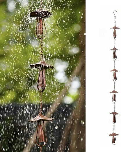 Rain Chain Home Decor, Outdoor 3.54 FT Rain Catcher Chain for Gutter Downspouts Divert for Roof Porch Lawn Gazebos Garden Drainage Eaves Decor (Pinecone) (Mushroom)