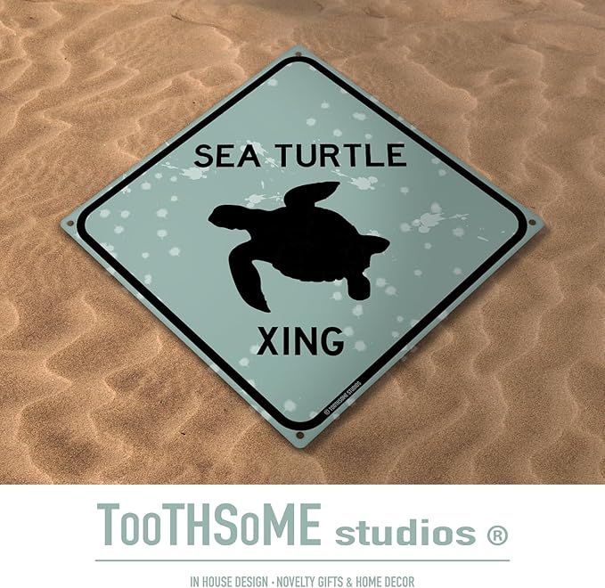 Sea Turtle Xing 12" x 12" Tin Pool Sign Beach House Road Crossing Plaque Home Decor