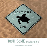 Sea Turtle Xing 12" x 12" Tin Pool Sign Beach House Road Crossing Plaque Home Decor