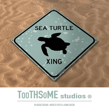 Sea Turtle Xing 12" x 12" Tin Pool Sign Beach House Road Crossing Plaque Home Decor