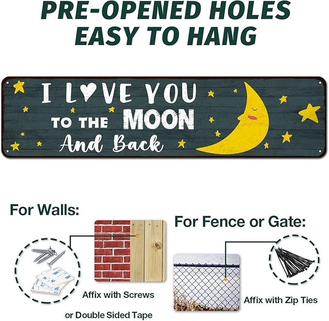 Love Home Wall Decor, Tin Sign Gift for Husband, Wife, Boyfriend, Girlfriend, Weddings, Anniversary, Birthday, Valentine’s day, 4"x16" - I Love You to the Moon And Back