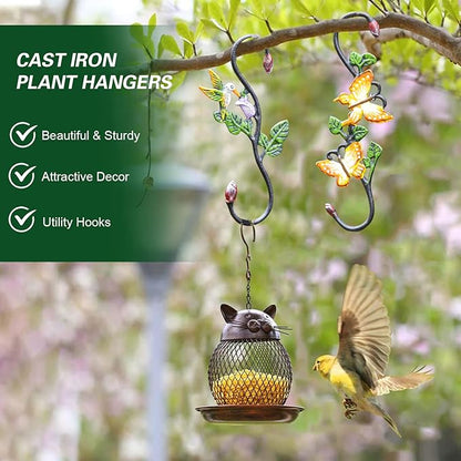 Sungmor Cast Iron Garden Hook Set, 11 Inch S Hook for Hanging, Decorative Flower Pot Hanger, Indoor/Outdoor Large Strong Ceiling Hooks for Macrame, Wind Chime, Bird Feeder