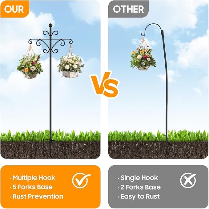 Bird Feeder Pole for Outdoors,108 Inch Adjustable Tall Shepherds Hooks, Double Shepherd Hooks for Bird Feeder Stand for Garden Plant, Hummingbird Feeder, Lantern, Hanging Wedding Decor