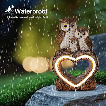 Solar Garden Decor Statues 7" Resin Solar Owl Waterproof Garden Owl Decor for Outside Yard Patio Porch Decoration Gift for Mom Grandma