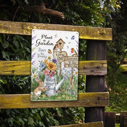 Garden Metal Decor Signs-Plant A Garden,Share the Bounty, Listen to the Birds, Water Your Soul Metal Sign for Gardeners Plant Lovers 12"x8"