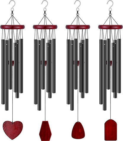 Tatuo 4 Pcs Memorial Wind Chimes 28 Inch Wooden Sympathy Wind Chimes DIY Sympathy Gift for Father's Day Loss of Loved One Bereavement with 6 Aluminum Tube for Indoor Outdoor(Black,Classic Style)