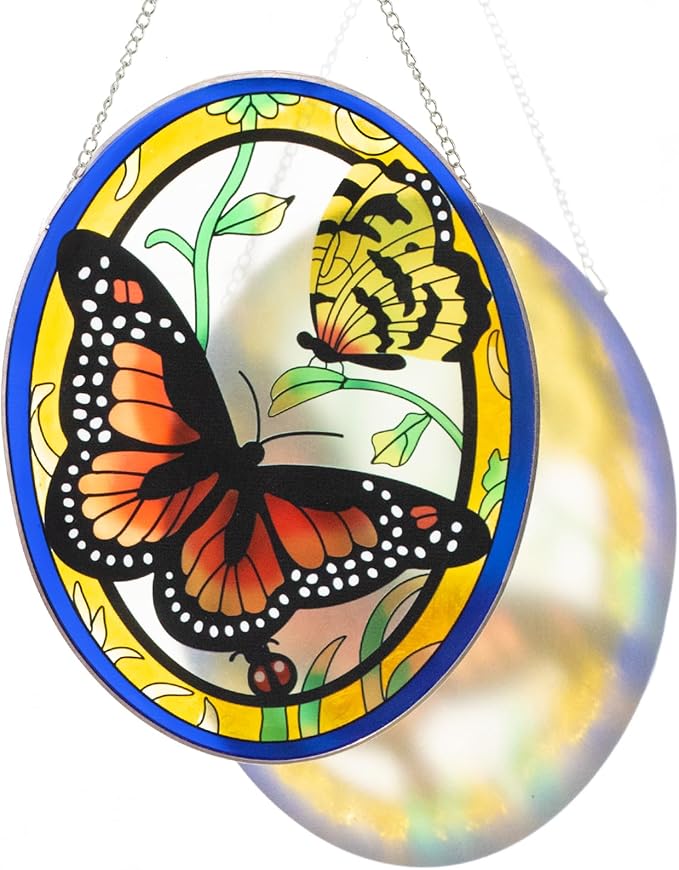 Monarch Butterfly Stained Glass Window Hanging, Butterfly Decorations Gift for Women, Valentine Stained Glass Suncatcher- Window Valentine Decor, Outdoor Hanging for Garden (10.5 inch)