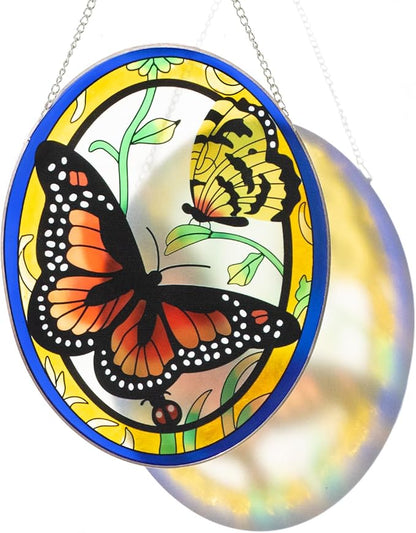 Monarch Butterfly Stained Glass Window Hanging, Butterfly Decorations Gift for Women, Valentine Stained Glass Suncatcher- Window Valentine Decor, Outdoor Hanging for Garden (10.5 inch)