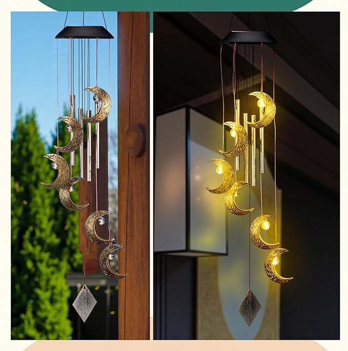 Colingmill Solar Wind Chimes for Outside Waterproof Hanging Wind Chimes Lights Outdoor Decor Yard Garden Gifts for Mother Mom Grandma Wife Neighbors(Moon,Warm Colored Lights)
