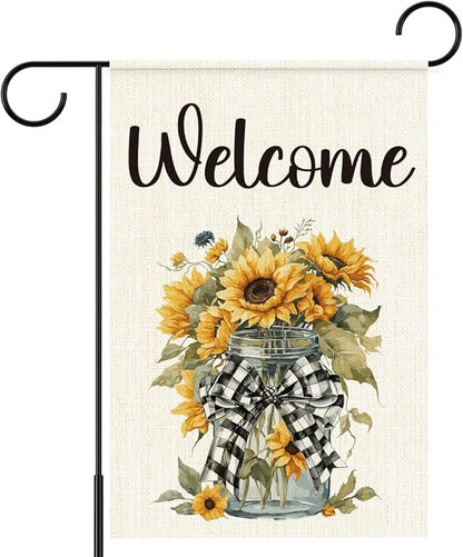 Spring Sunflower Garden Flag for Outside,Welcome Spring Garden Flag Yard Lawn Porch Flags for Outdoor Decorations 12x18 Inch Double Sided