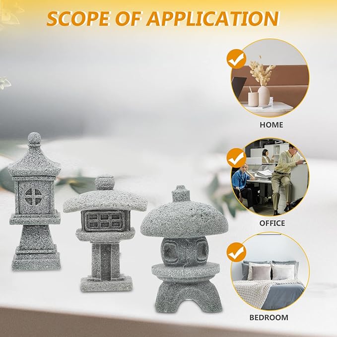 Kisangel 3Pcs Miniature Sandstone Pagoda Garden Statues - Japanese Lanterns for Outdoor Decor Zen Aquarium Landscape Ornament