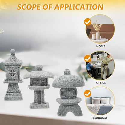 Kisangel 3Pcs Miniature Sandstone Pagoda Garden Statues - Japanese Lanterns for Outdoor Decor Zen Aquarium Landscape Ornament