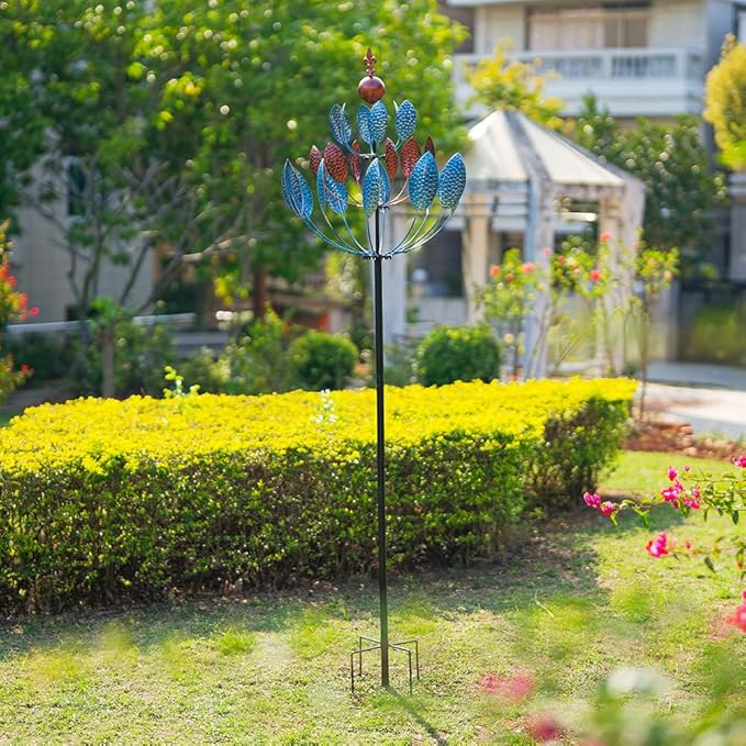 Stargarden Outdoor Metal Large Wind Spinners, 360 Degrees Swivel Kinetic Wind Sculptures-30 Dia*92.5" H Large Windmill, Metal Yard Art Garden Decor