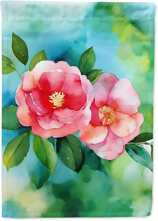 Caroline's Treasures Alabama Camellia in Watercolor Garden Flag Mailbox Flag Decorative Yard Flag Banner Outside Patio Artwork Yard Flower Beds, Garden Size, Multicolor