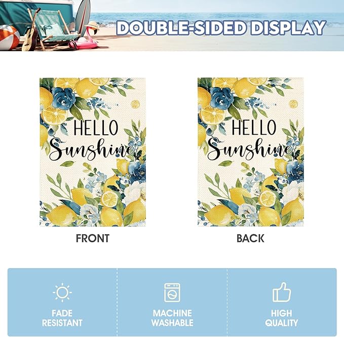 AVOIN colorlife Summer Lemon Floral House Flag 28x40 Inch Double Sided Outside, Hello Sunshine Seasonal Yard Outdoor Flag