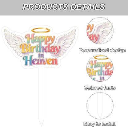 Happy Birthday Grave Decorations, Grave Marker Metal Memorial Remembrance Stake Decor for Garden Yard Outdoor Birthday Decoration Supplies, Heart Memorial Plaque Stake