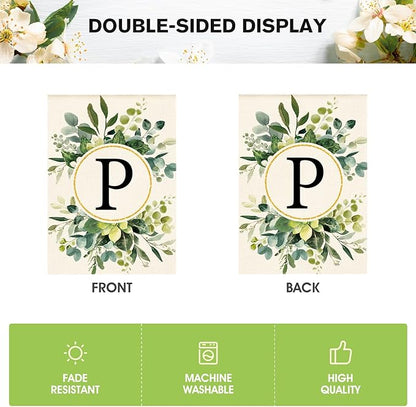 AVOIN colorlife Monogram Letter P Floral House Flag 28x40 Inch Double Sided Outside, Family Last Name Initial Yard Outdoor Decoration