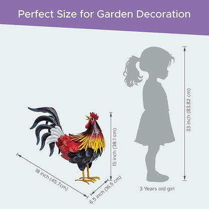 Hand-Painted Lifelike Metal Rooster Weather-Resistant Outdoor Garden Statue, Indoor/Outdoor Decor, Gift-Ready Centerpiece